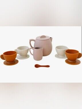 Pretend Play Silicone Kids Tea Set - Pink and Terracotta